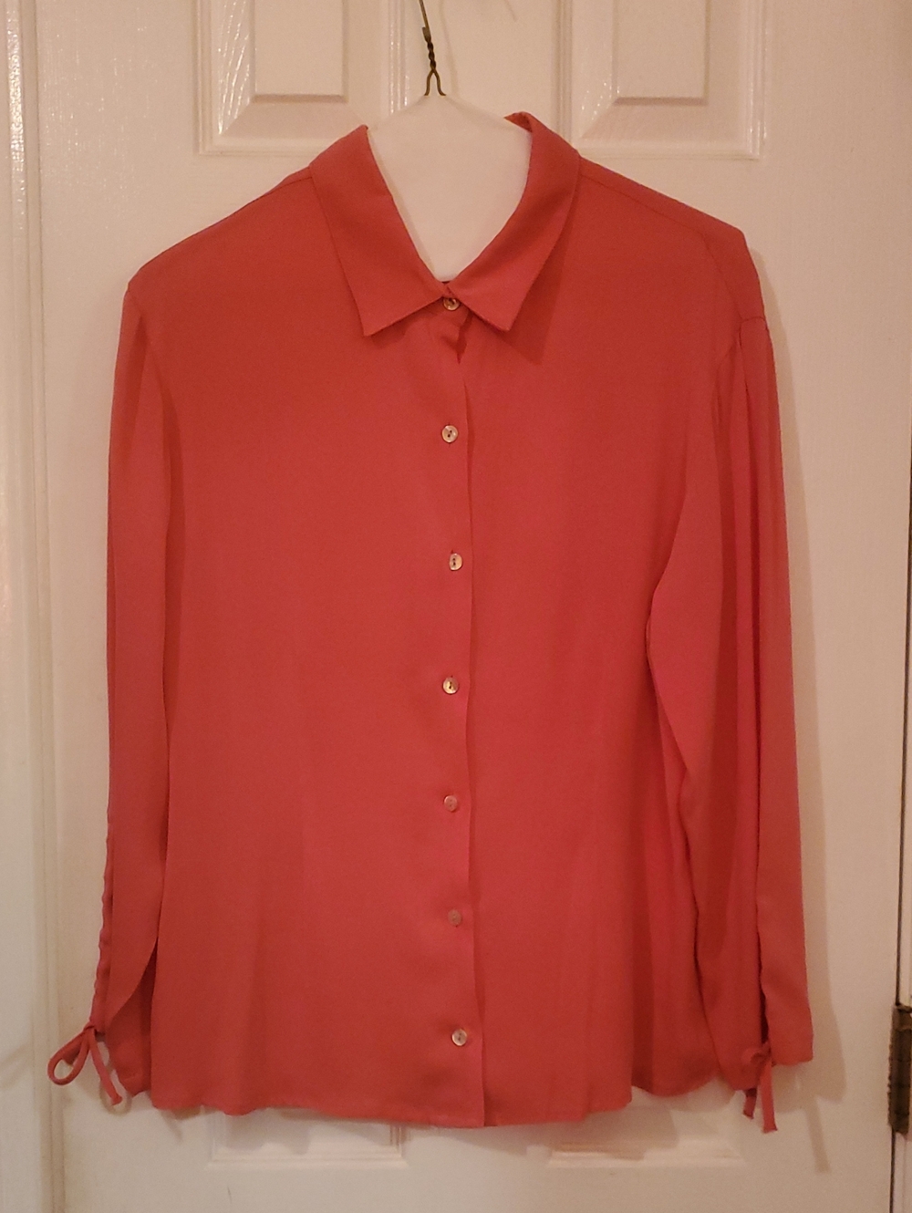 [Never Worn] Silk, Button Down Blouse with Sleeve Tie Accent